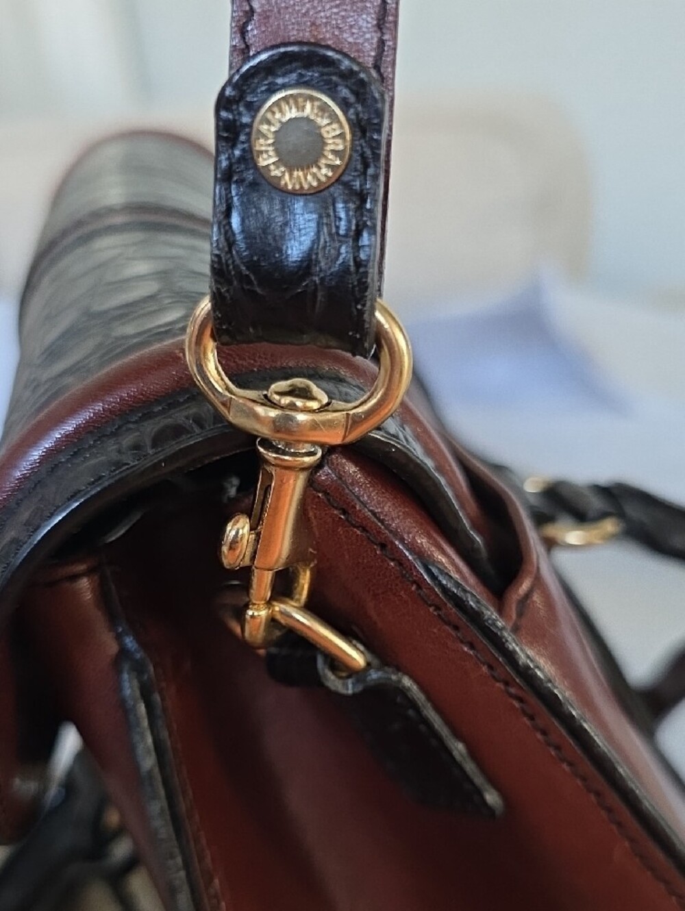 Vintage Brahmin Black Croc-Trim and Brown Leather Satchel - Picture 9 of 14